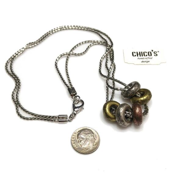 Chico's Gold Silver Copper Charm Necklace, Two Strands, Original Paper Tag, 16" - Picture 6 of 7